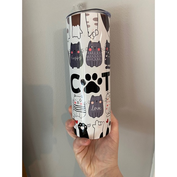 Other - Cat Mom Insulated Skinny Tumbler Womens OS White Multicolor Kitten Paw Print Cup